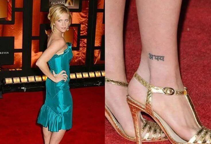Brittany Snow has 'Abay' tattooed on her right ankle