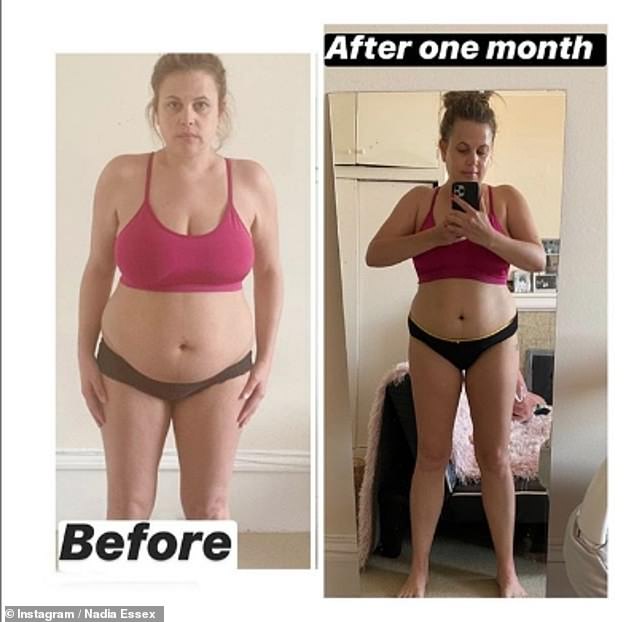 Slimmed-down: Nadia Essex has revealed she's shed a total of seven pounds in just a month by using the DoTheUnthinkable fitness plan in a candid Instagram post shared on Monday
